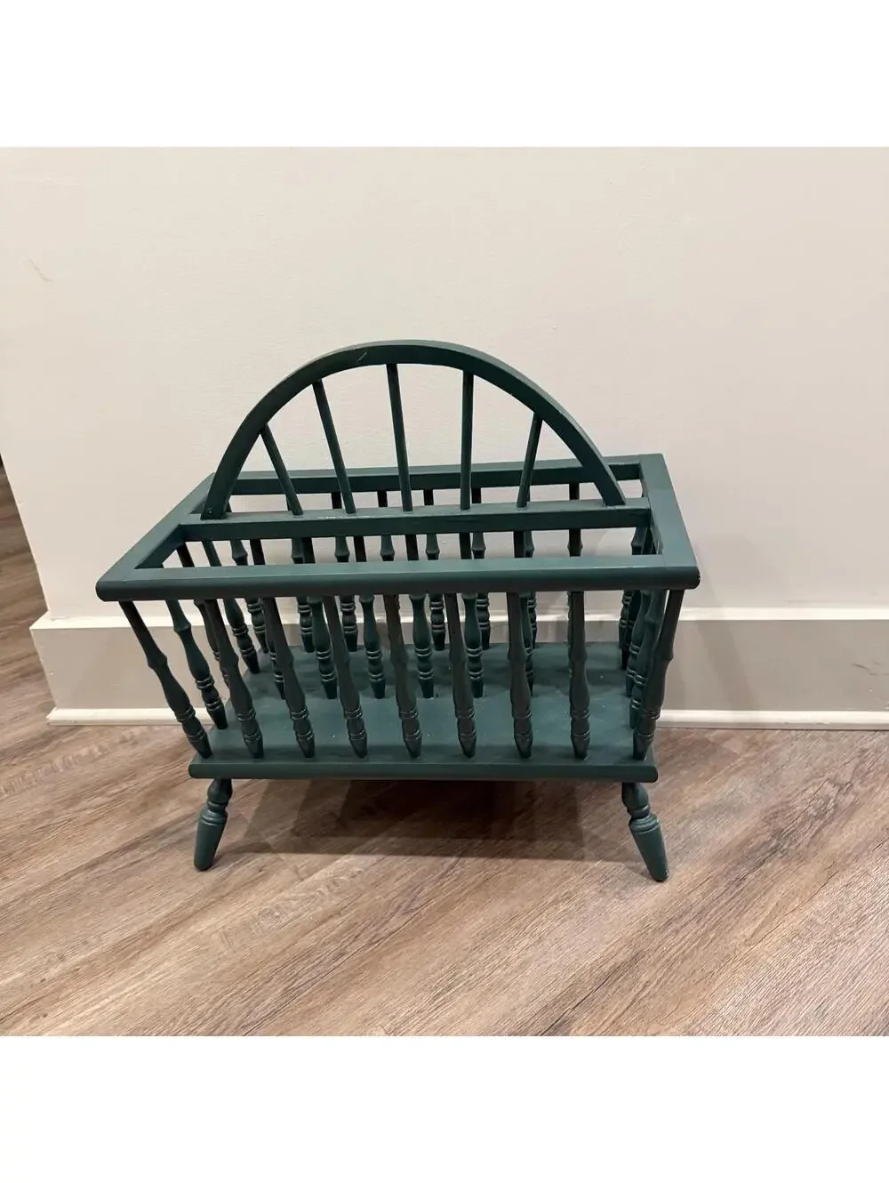 Vintage Dark Green American Spindle Magazine Rack